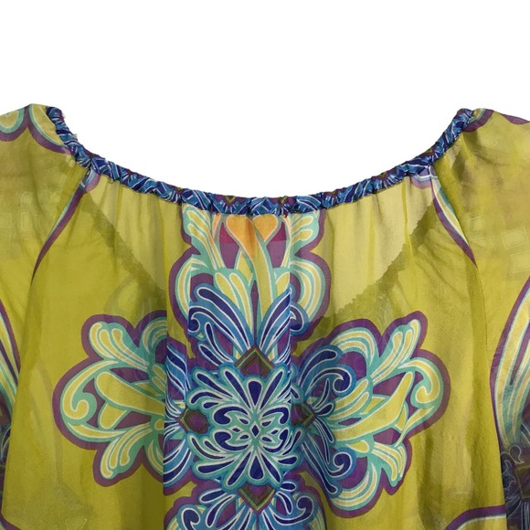 Hale Bob Women's Cabana Blouse Silk Bell Sleeve Boho Festival Green Floral XS - Picture 5 of 10